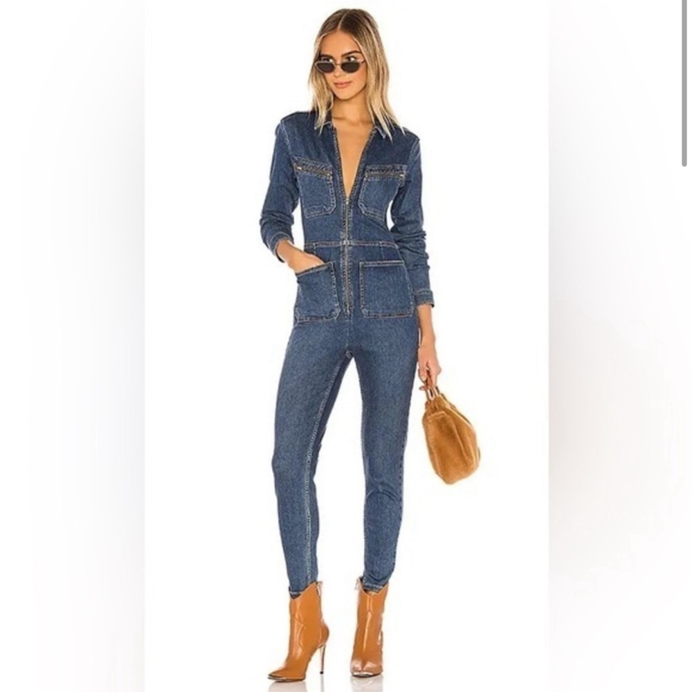 Free People Lennox Stretch Denim Zip Jumpsuit Small